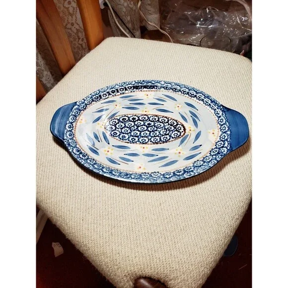 Temptations By Tara Blue Old World 12" & 13.5" Oval Serving Trays Lids - Picture 15 of 16